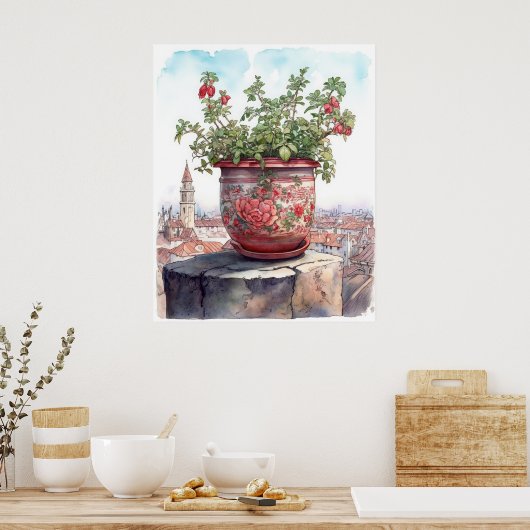 Poster Aquarelle Charming Flower Pot (Cuisine)