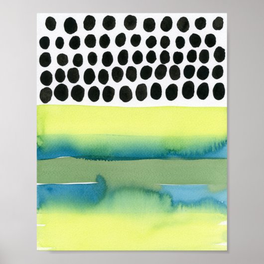 Poster Aquarelle Chartreuse et Aqua Polka Dot (Devant)