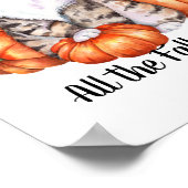 Poster Aquarelle Chat et Citrouilles sensations de chute (Coin)