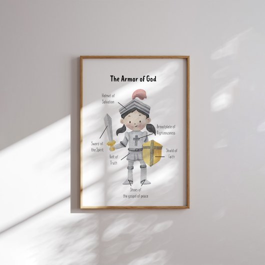 Poster Aquarelle cheveux foncé fille l'armure de Dieu imp