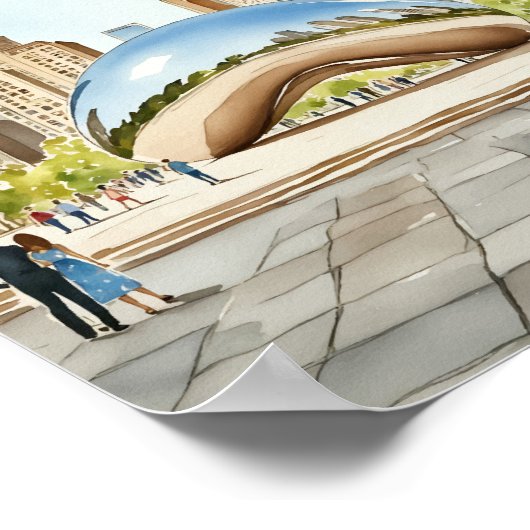 Poster Aquarelle Chicago Bean (Coin)