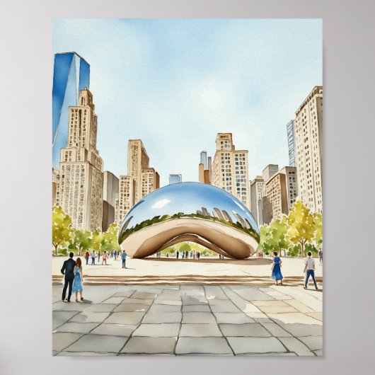 Poster Aquarelle Chicago Bean (Devant)