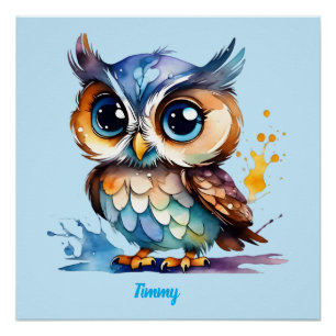 Poster Aquarelle Chouette Bébé Adorable Coupée