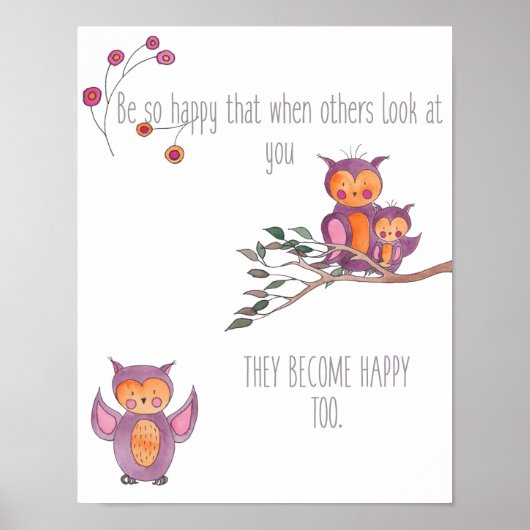 Poster Aquarelle Chouette bébé Nourriture murale Art (Devant)