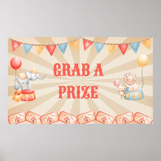 Poster Aquarelle Cirque Animaux Fête d'anniversaire (Devant)