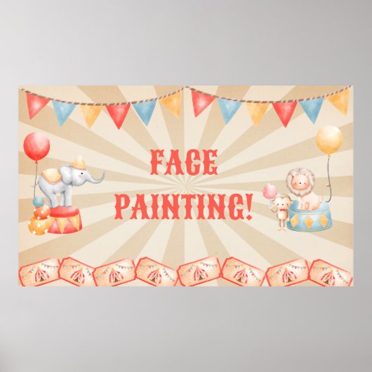 Poster Aquarelle Cirque Animaux Fête d'anniversaire (Devant)