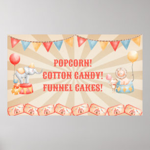 Poster Aquarelle Cirque Animaux Fête d'anniversaire