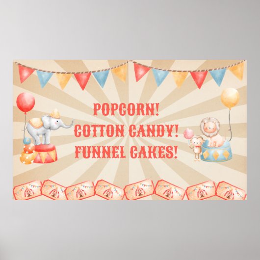 Poster Aquarelle Cirque Animaux Fête d'anniversaire (Devant)