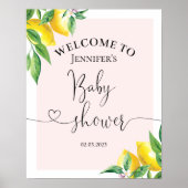 Poster Aquarelle citron rose baby shower signe de bienven (Devant)