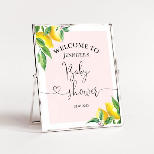 Poster Aquarelle citron rose baby shower signe de bienven