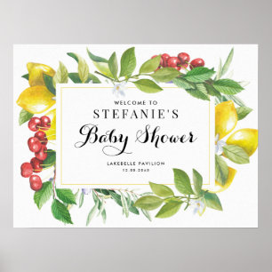 Poster Aquarelle Citrons et cerises Baby shower Bienvenue