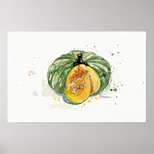 Poster Aquarelle, Citrouille, art de cuisine végétale