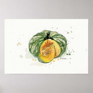 Poster Aquarelle, Citrouille, art de cuisine végétale