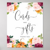 Poster Aquarelle citrouille carte florale et signe cadeau (Devant)