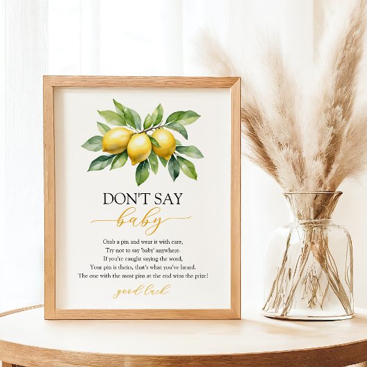 Poster Aquarelle Citrus Lemon Baby shower Jeu