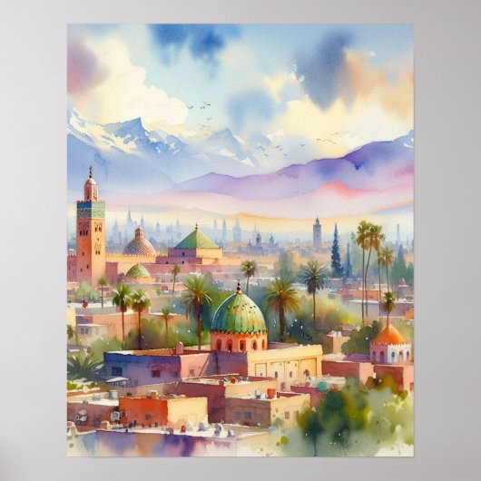 Poster Aquarelle Cityscape Maroc (Devant)