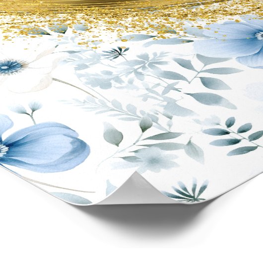 Poster Aquarelle classique Dusty Blue Gold Mariage 8x10 (Coin)