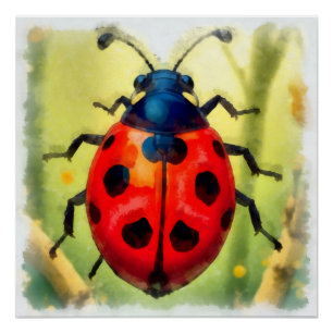 Poster Aquarelle, coccinelle