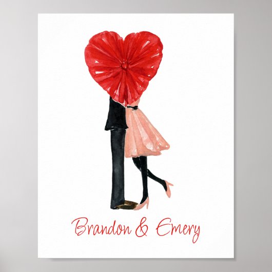 Poster Aquarelle Coeur Mode fille Couple (Devant)
