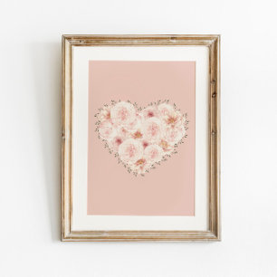 Poster Aquarelle Coeur Rose