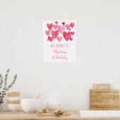 Poster Aquarelle Coeurs Anniversaire (Cuisine)