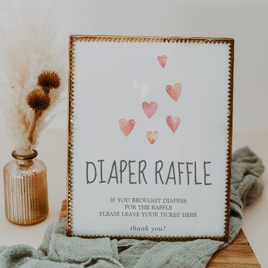 Poster Aquarelle Coeurs Baby shower Déchets Signe Raffle