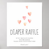 Poster Aquarelle Coeurs Baby shower Déchets Signe Raffle (Devant)