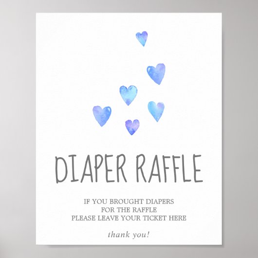 Poster Aquarelle Coeurs Baby shower enfant Déchets Raffle (Devant)