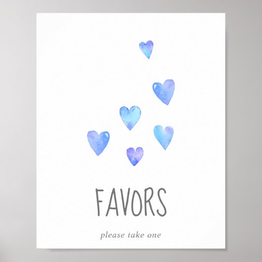 Poster Aquarelle Coeurs Baby shower garçon Faveurs Signe (Devant)