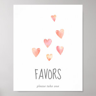 Poster Aquarelle Coeurs Fille Baby shower Faveur Signe