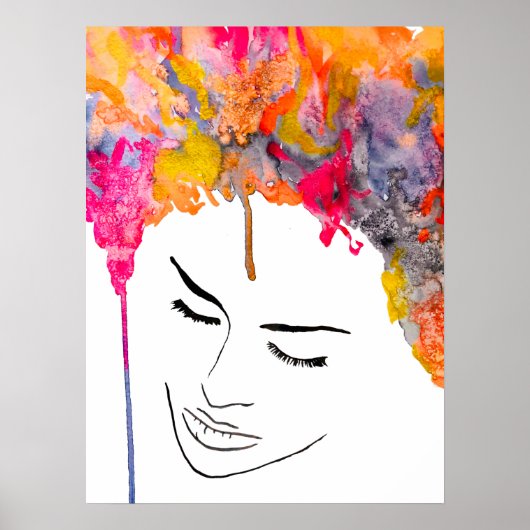 Poster Aquarelle colorée à cheveux funky (Devant)