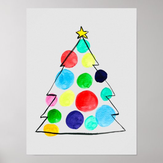 Poster Aquarelle colorée du sapin de Noël (Devant)