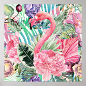 Poster Aquarelle colorée Flamant rose (Devant)