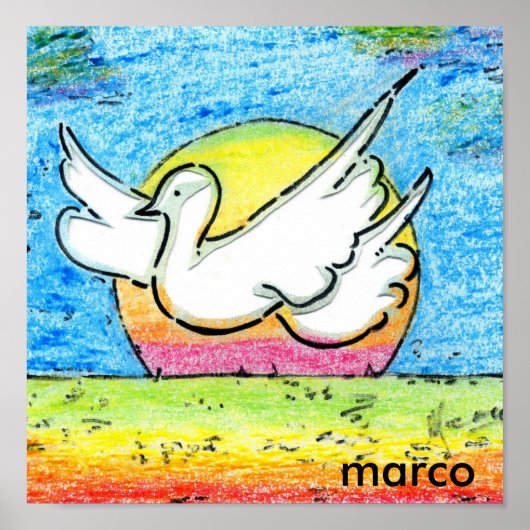 Poster Aquarelle colorée moderne Dove and Sun (Devant)