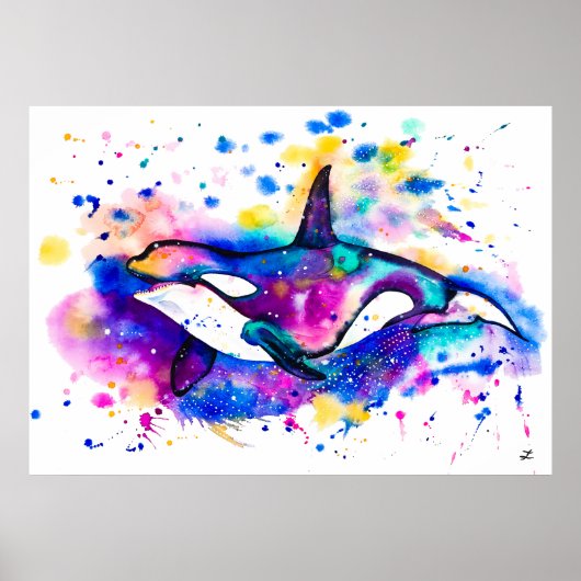 Poster Aquarelle colorée Orca (Devant)