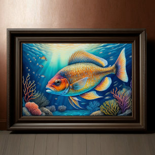 Poster Aquarelle colorée Peinture de poissons de récif 3: