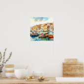 Poster Aquarelle colorée Sicile Port Voyage (Cuisine)