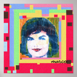 Poster Aquarelle colorée tendance Jackie Kennedy collage