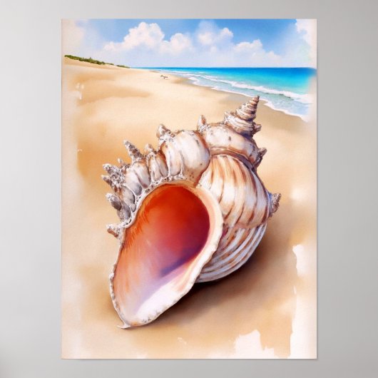 Poster Aquarelle Conch Shell sur la plage (Devant)