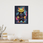 Poster Aquarelle cool Jaune Ninja Chat Guerrier (Cuisine)
