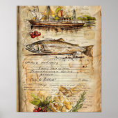 Poster Aquarelle Côtière Pêche Charte Fruits de mer Recet (Devant)