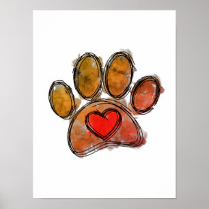 Poster Aquarelle couleur Amoureux des chiens Dessin