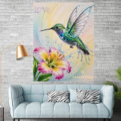 Poster Aquarelle couleur colibri et fleurs