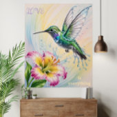 Poster Aquarelle couleur colibri et fleurs