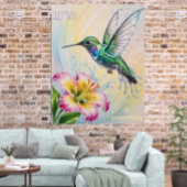 Poster Aquarelle couleur colibri et fleurs