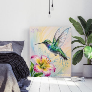 Poster Aquarelle couleur colibri et fleurs