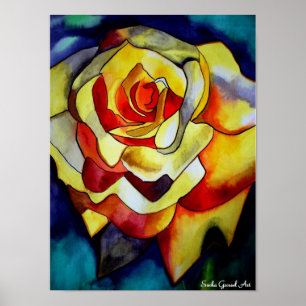 Poster Aquarelle couleur jaune fleur d'art original