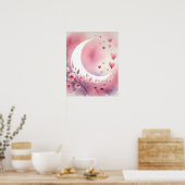 Poster Aquarelle Crescent Lune, Coeurs, Fleurs de cerisie (Cuisine)
