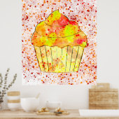 Poster Aquarelle Cupcake Peinture avec arrosage (Cuisine)