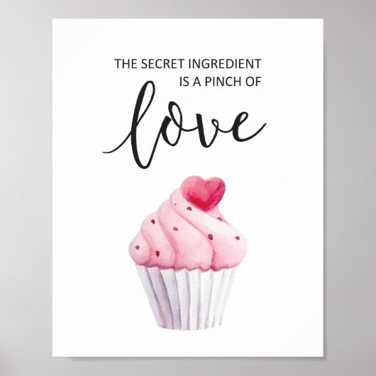 Poster Aquarelle Cupcake Pink Typographie Citation Cuisin (Devant)